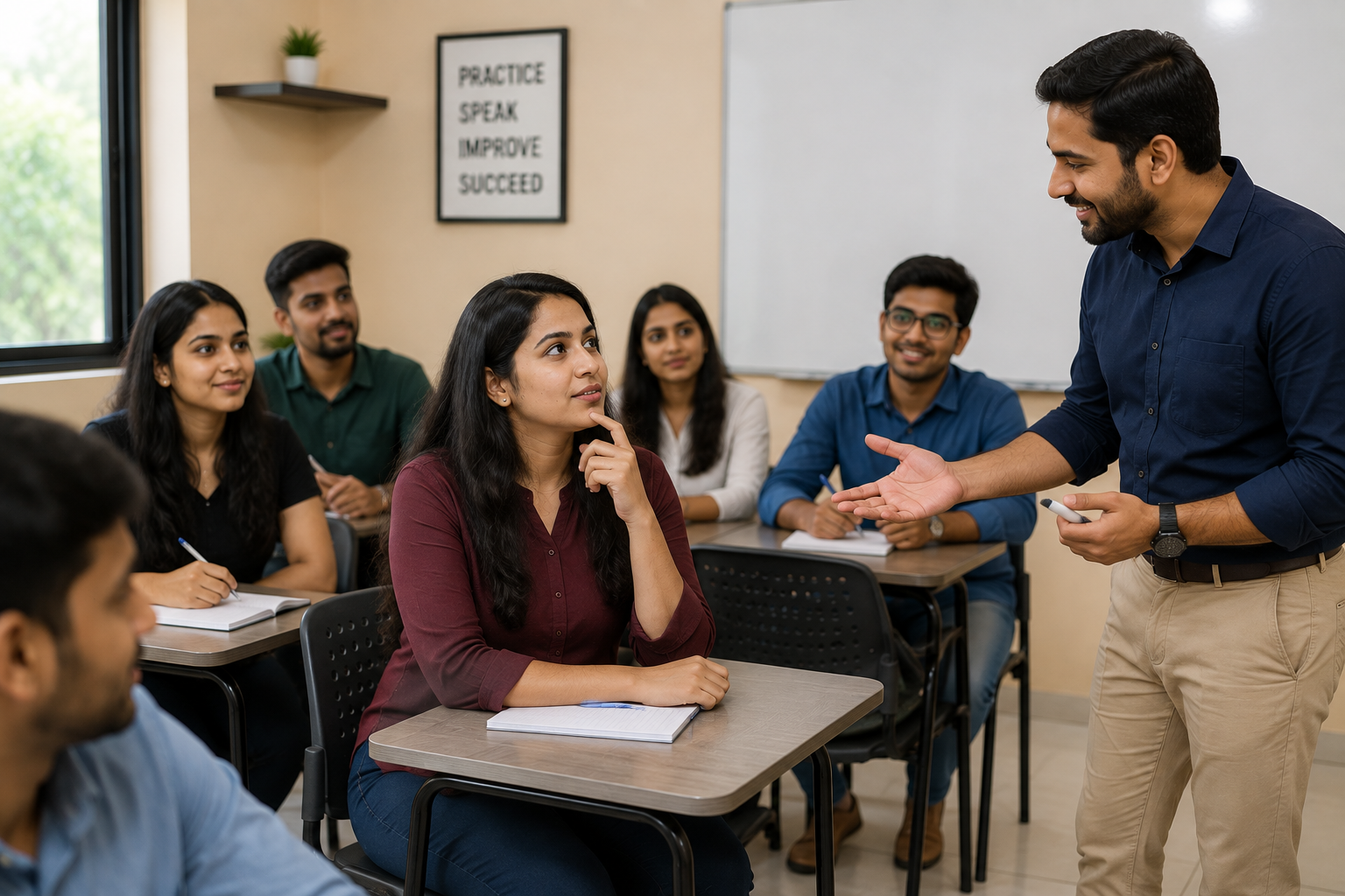 Student thinking about English communication