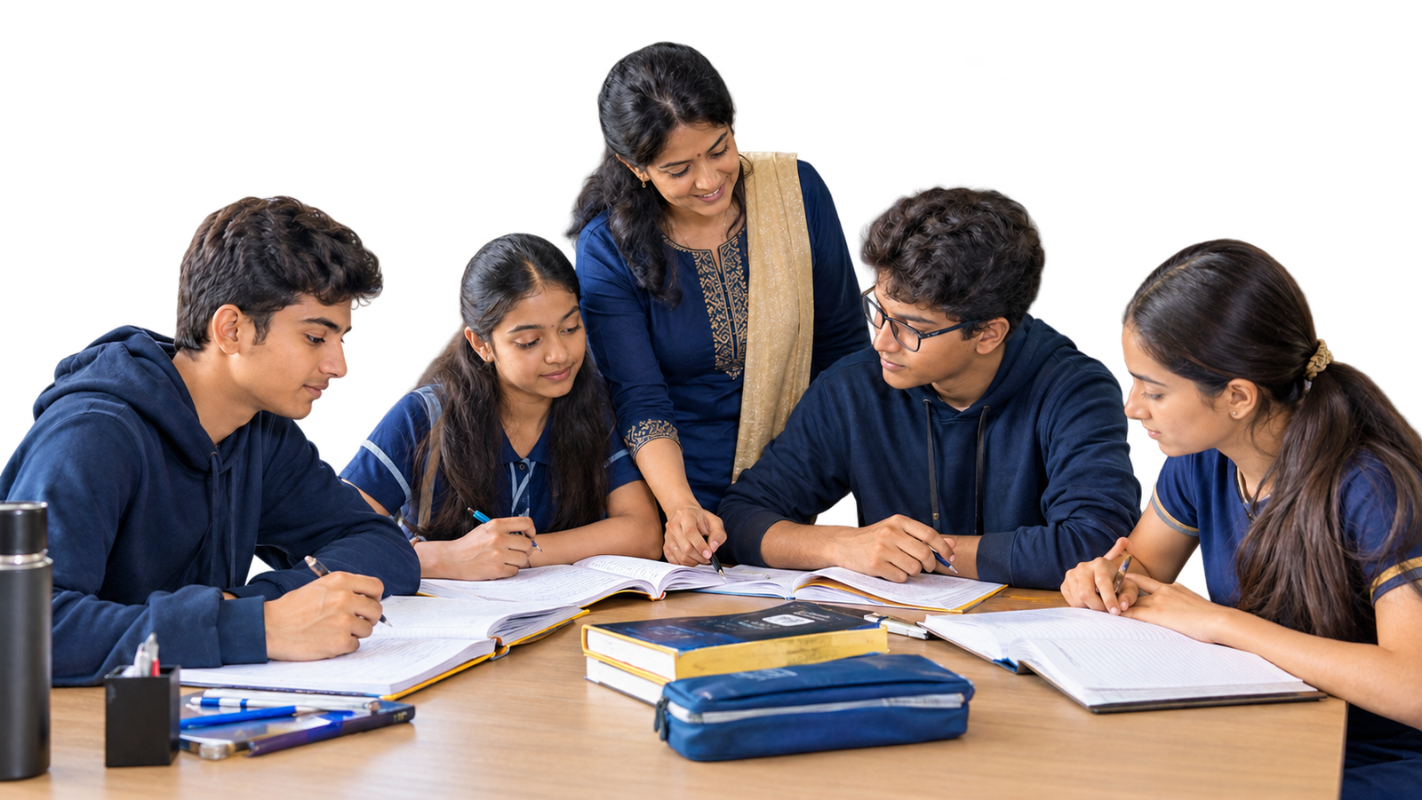 Students studying together in a classroom
