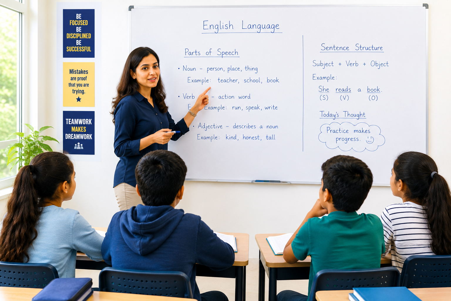 Teacher interacting with students in a classroom