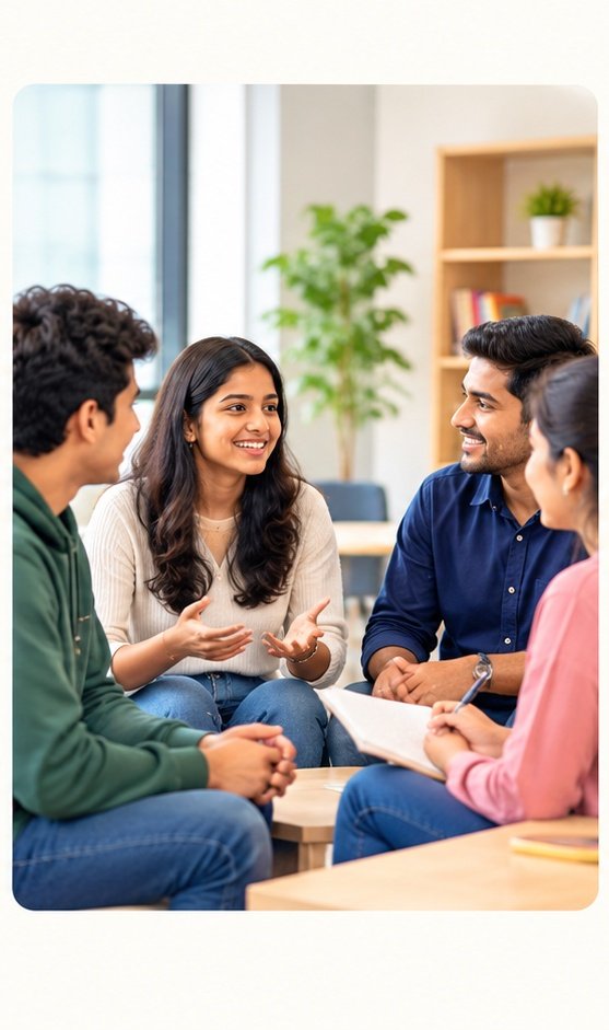Students and adults learning spoken English at Synton Academy